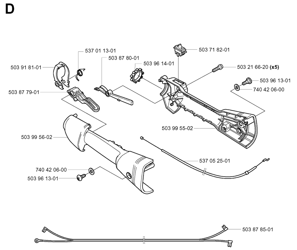Handle And Controls Diagram and Parts List for 325HE3X 20040100001 - 20050600000 Husqvarna Hedge Trimmer