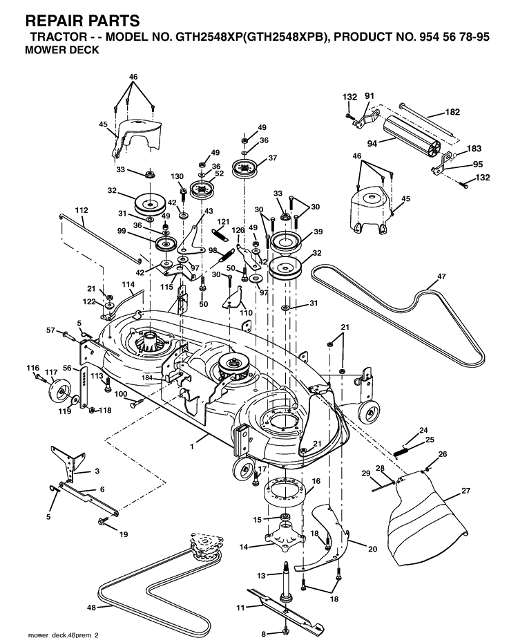 Mower Deck / Cutting Deck Diagram and Parts List for GTH2548XP-GTH2548XPB 2003-05 Husqvarna Lawn Tractor