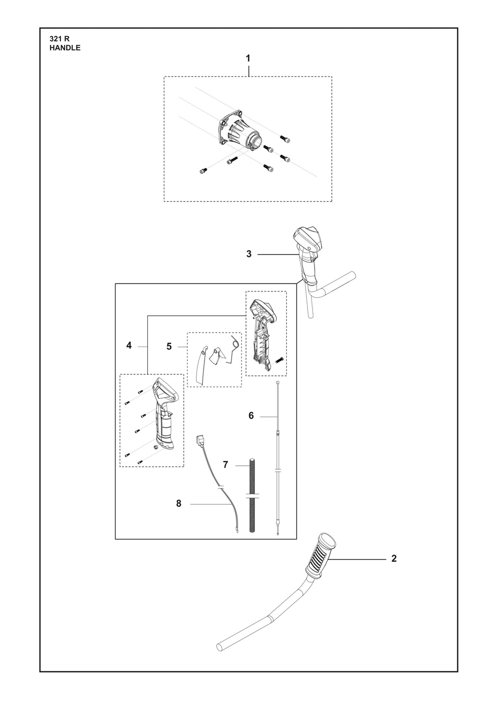 Handle Diagram and Parts List for 321R  Husqvarna Brush Cutter