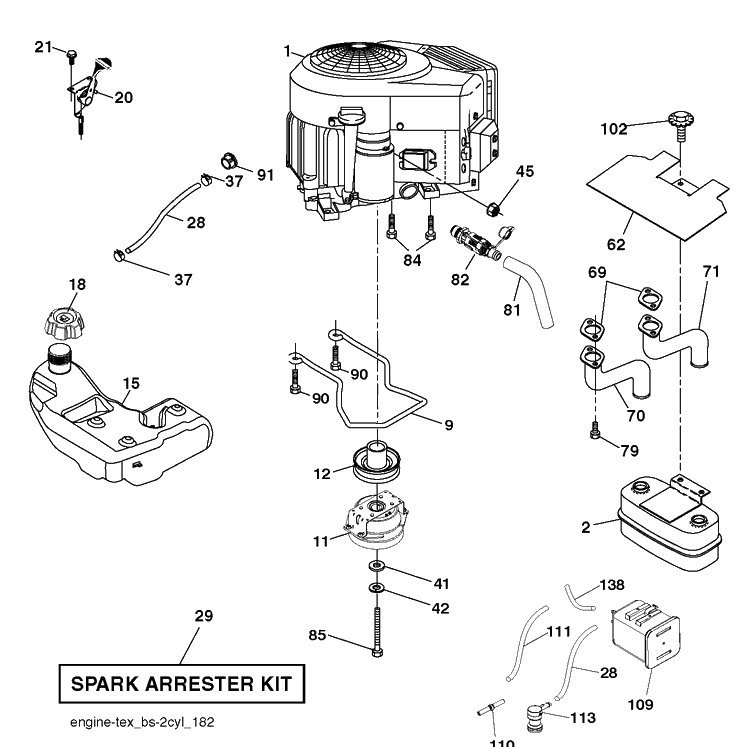 Engine Diagram and Parts List for YTA24V48  Husqvarna Lawn Tractor