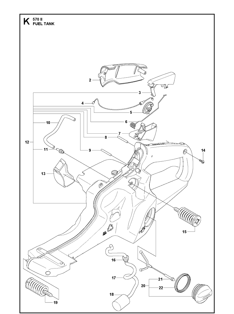 Fuel Tank Diagram and Parts List for 570II 2017-06 Husqvarna Chainsaw