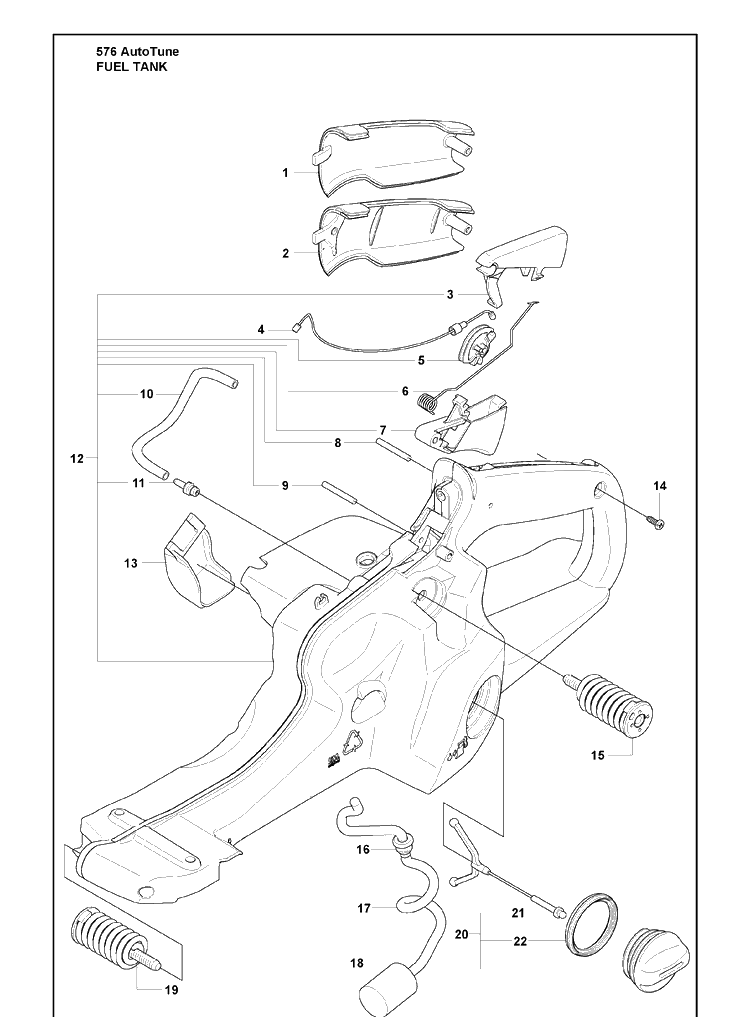 Fuel Tank Diagram and Parts List for 576XP 2010-03 Husqvarna Chainsaw