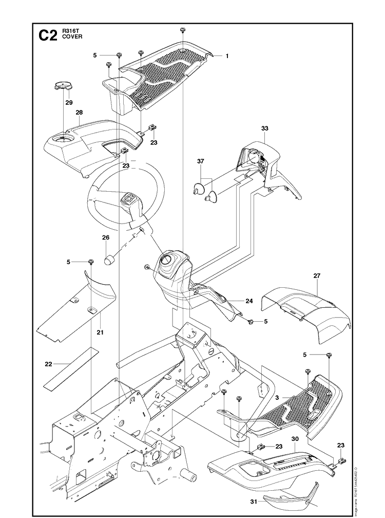 Cover Diagram and Parts List for R316T  Husqvarna Lawn Mower