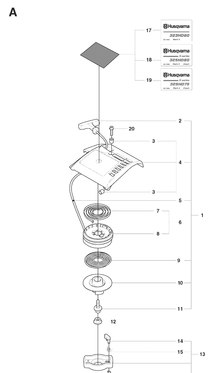 Starter Diagram and Parts List for 325HD60 (X-SERIES)(20081400001-20090400000) Husqvarna Hedge Trimmer