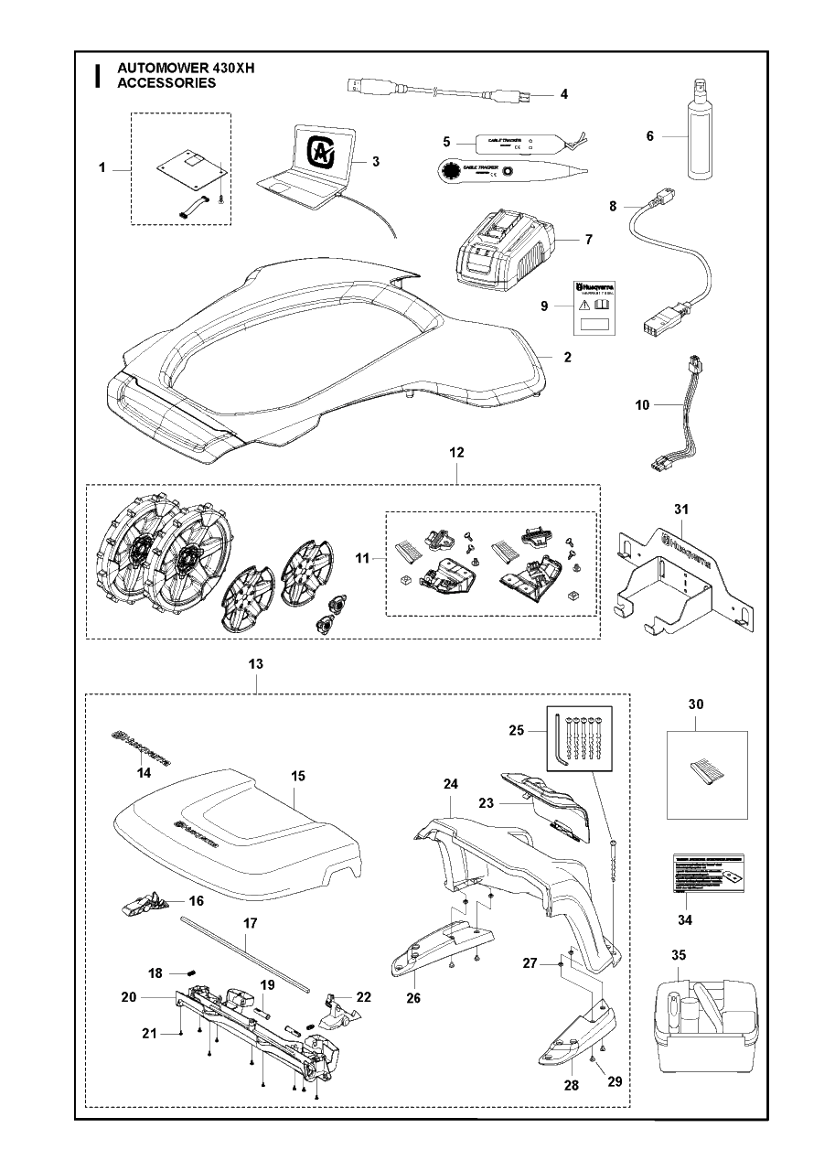 Accessories Diagram and Parts List for 430XH 2020 Husqvarna Lawn Mower