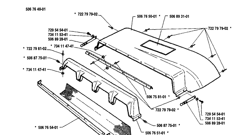 Hood Complete Diagram and Parts List for GC970 1991-12 Husqvarna Lawn Tractor Accessories