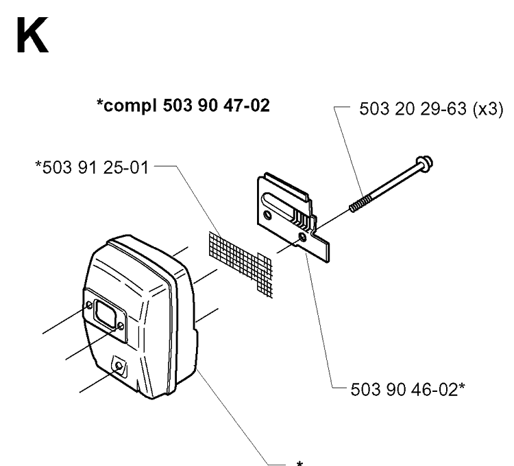 Muffler Diagram and Parts List for 232RD 20001400001-Current Husqvarna Brush Cutter