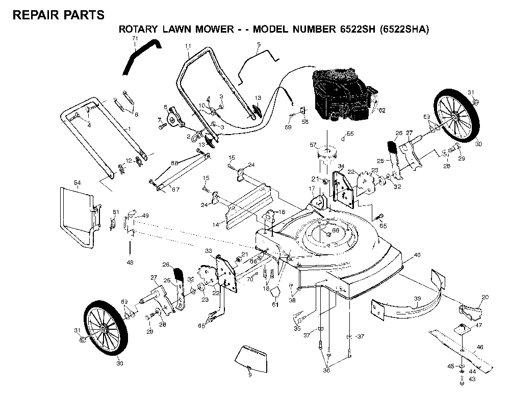 Repair Parts Diagram and Parts List for 6522SFA (532702511)(2001-01) Husqvarna Lawn Mower