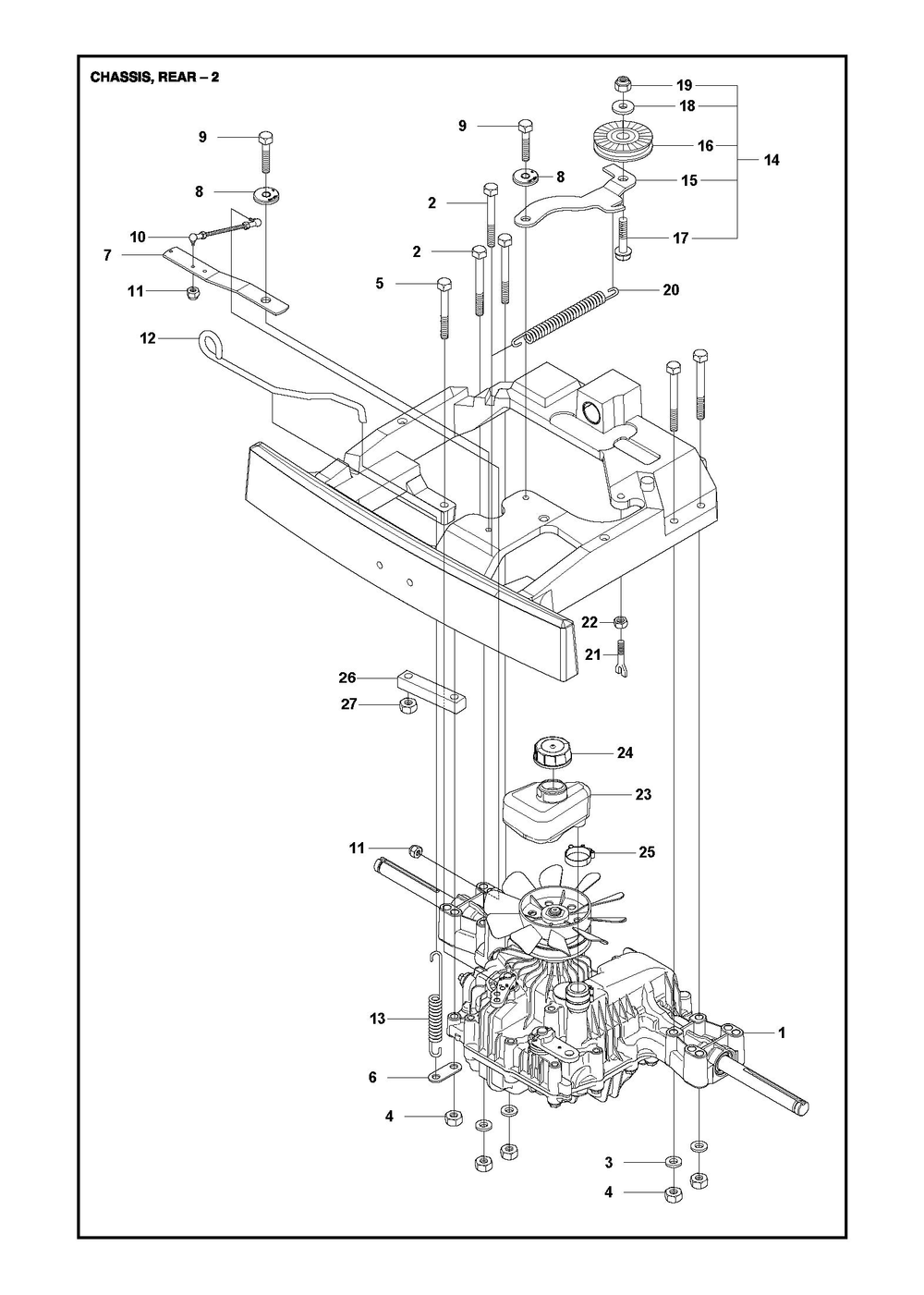 Chassis Rear Diagram and Parts List for R214TC2017-2021  Husqvarna Lawn Tractor