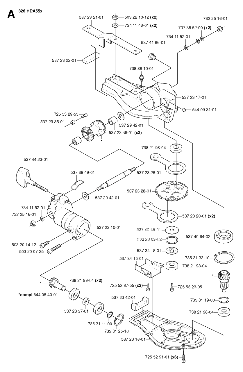 Gear Housing 2 Diagram and Parts List for HA850 20054000001 & Above Husqvarna Trimmer