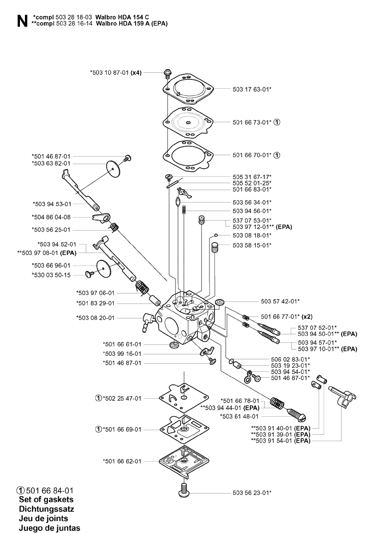 Carburetor Details 2 Diagram and Parts List for 345 20013500001-20030100000 Husqvarna Chainsaw