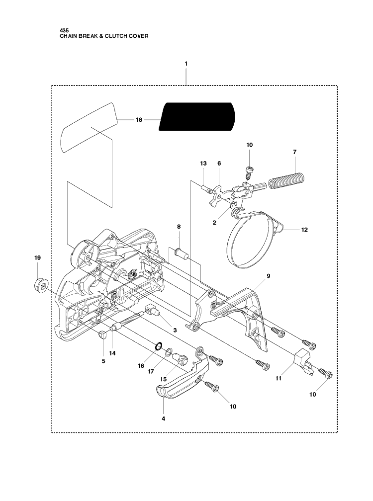 Chain Brake And Clutch Cover 2 Diagram and Parts List for 435 20102300001-20111800000 Husqvarna Chainsaw