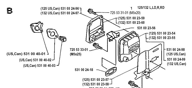 Muffler Diagram and Parts List for 132LD 19904400001-19920100000 Husqvarna Edger