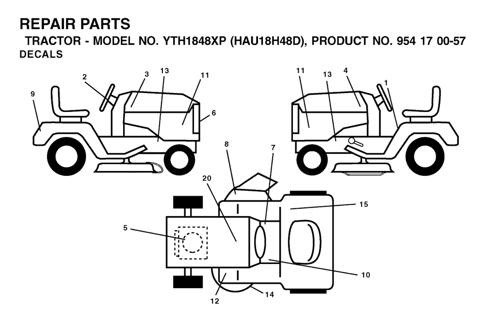 Decals Diagram and Parts List for YTH1848XP (954170057-D)(2003-01) Husqvarna Lawn Tractor