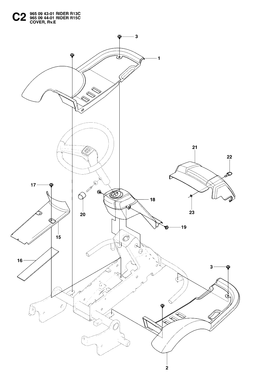 Cover Diagram and Parts List for R15C (965094401)(2007-01) Husqvarna Lawn Tractor