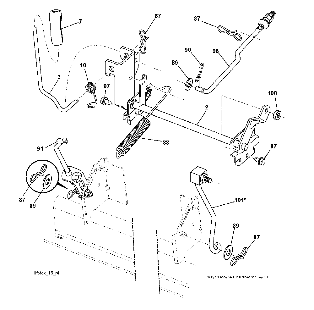 Mower Lift / Deck Lift Diagram and Parts List for YTH200TWIN (96041006302)(2009-10) Husqvarna Lawn Tractor