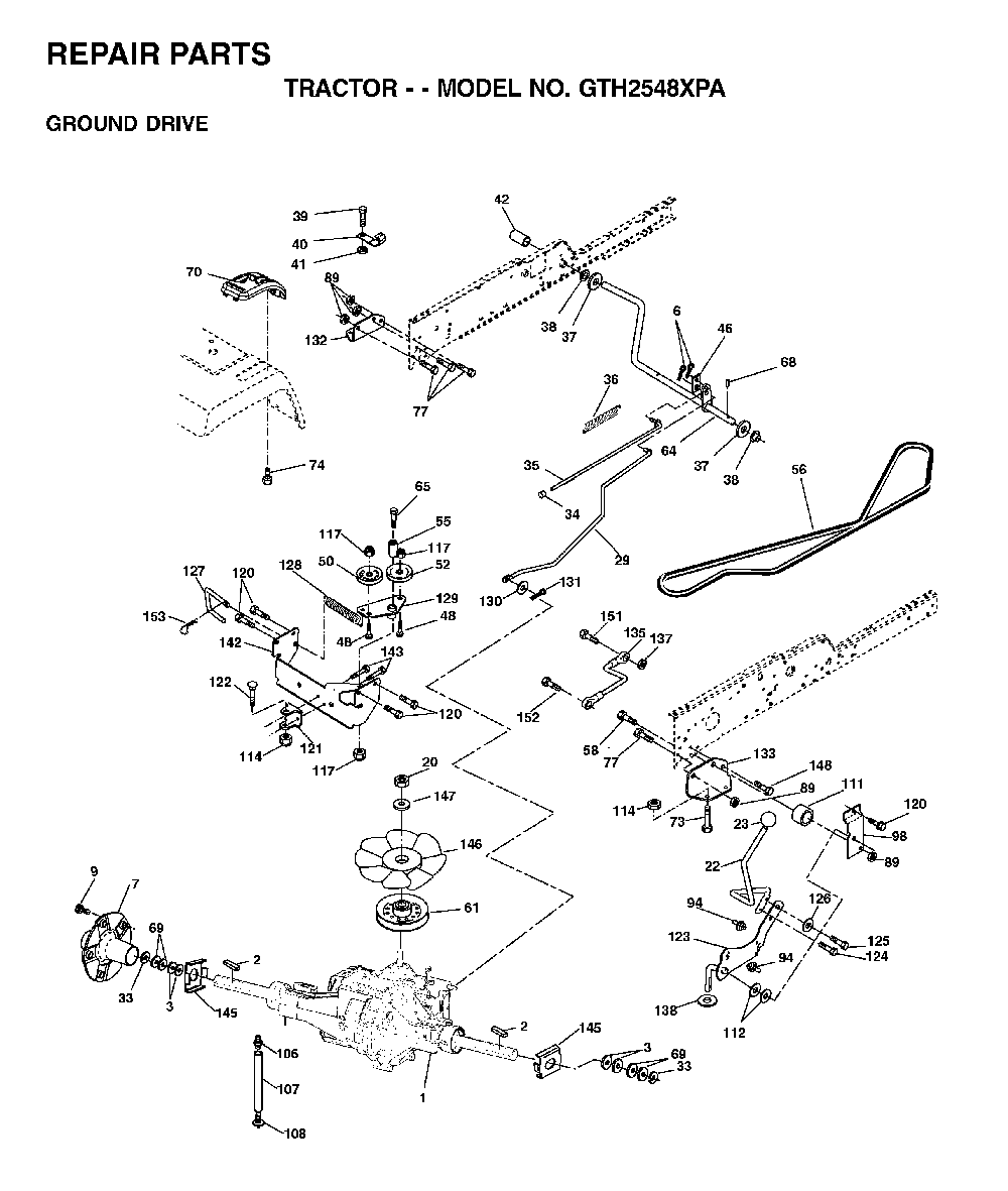 Drive Diagram and Parts List for GTH2548XPA (954567895)(2001-12) Husqvarna Lawn Tractor