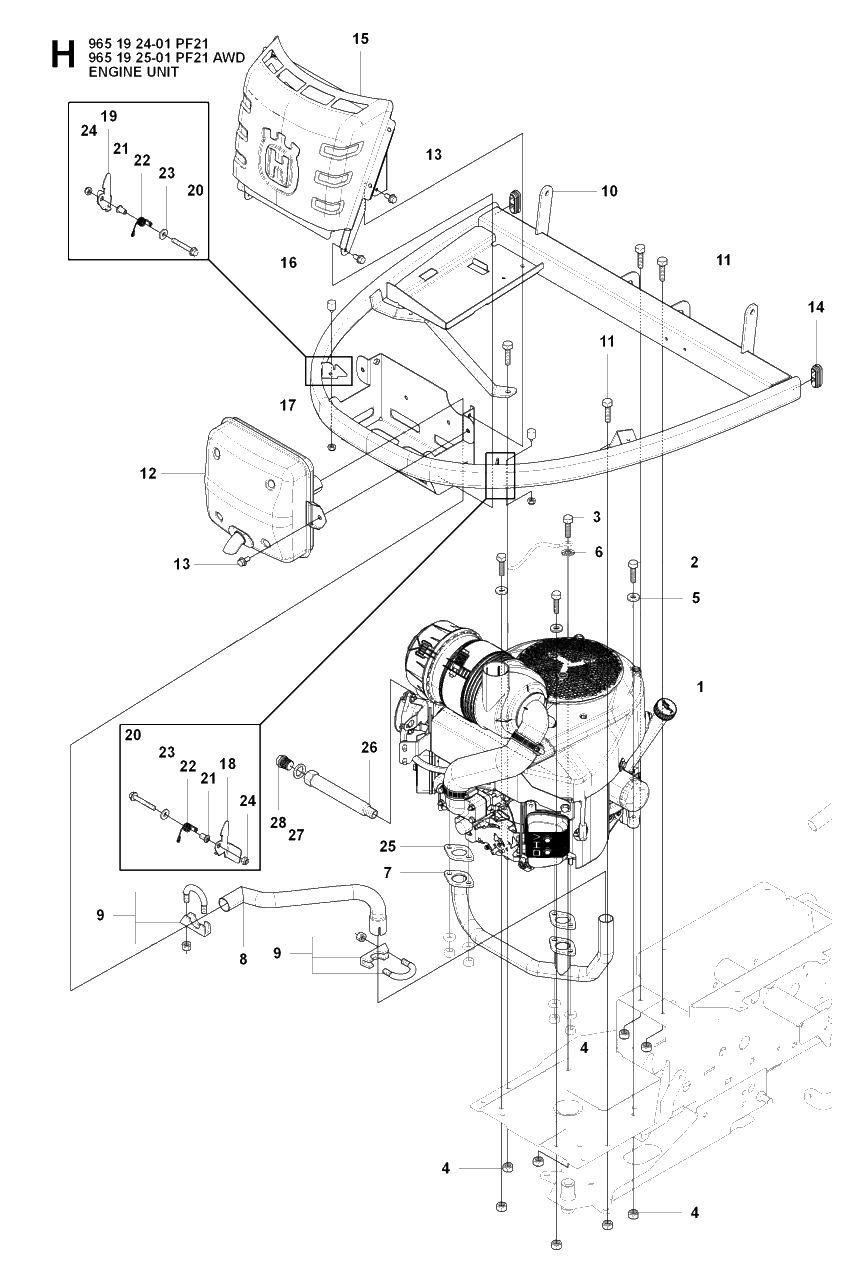 Engine 2 Diagram and Parts List for PF21AWD (965192501)(2008-03) Husqvarna Lawn Tractor