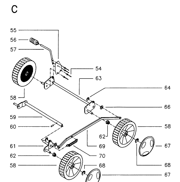 Wheels And Tires 4 Diagram and Parts List for 47RC ROYAL Husqvarna Lawn Mower