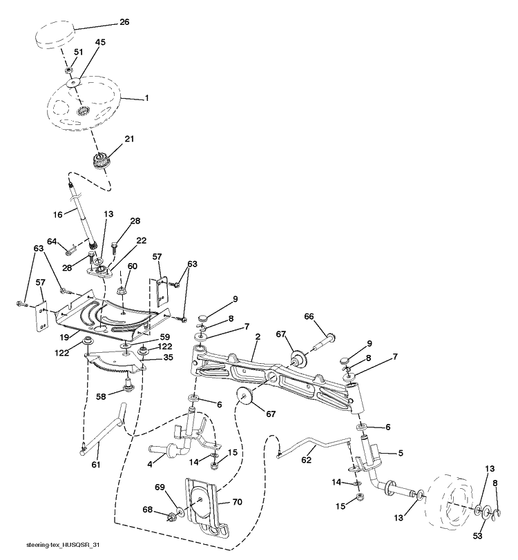 Steering Diagram and Parts List for YTH22V46 (96043016200)(2012-09) Husqvarna Lawn Tractor