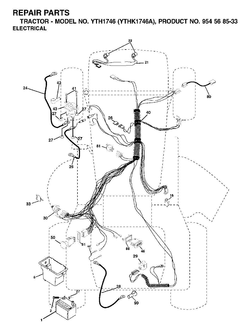 Electrical Diagram and Parts List for YTH1746A (954568533)(2002-01) Husqvarna Lawn Tractor