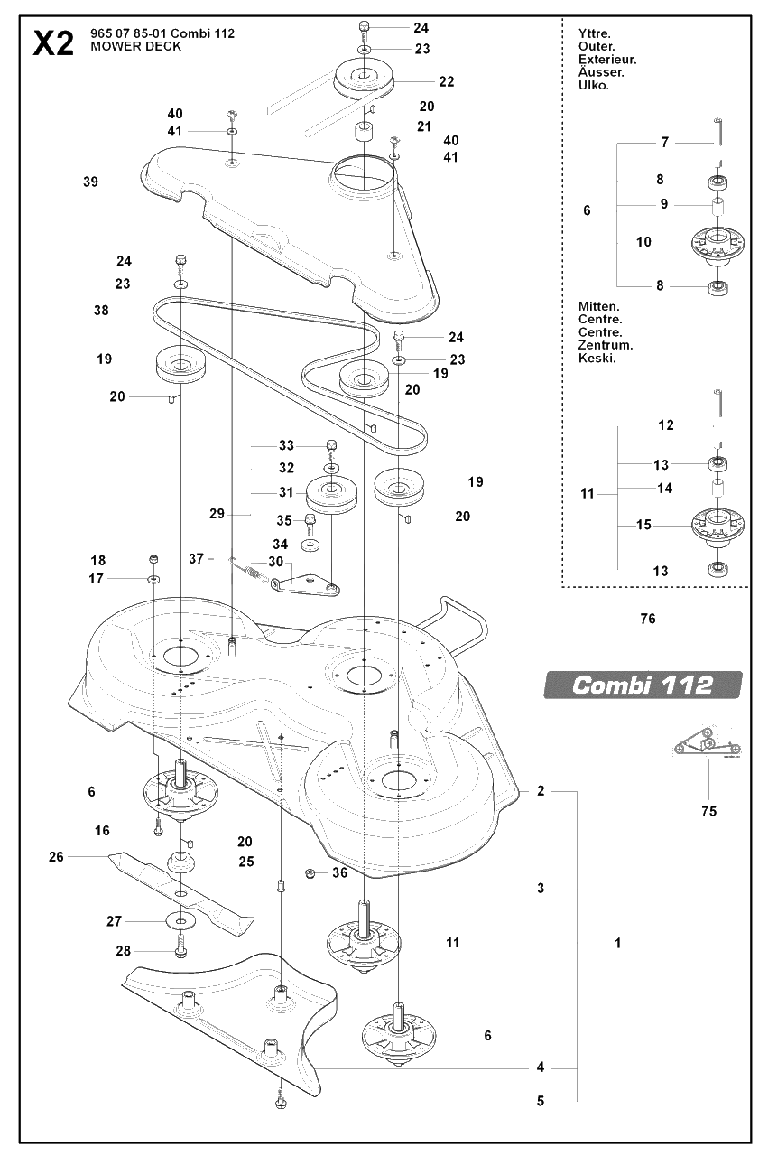 44-Inch/112cm Cutting Deck Diagram and Parts List for R15-V2 (965200701)(2008-01) Husqvarna Lawn Tractor