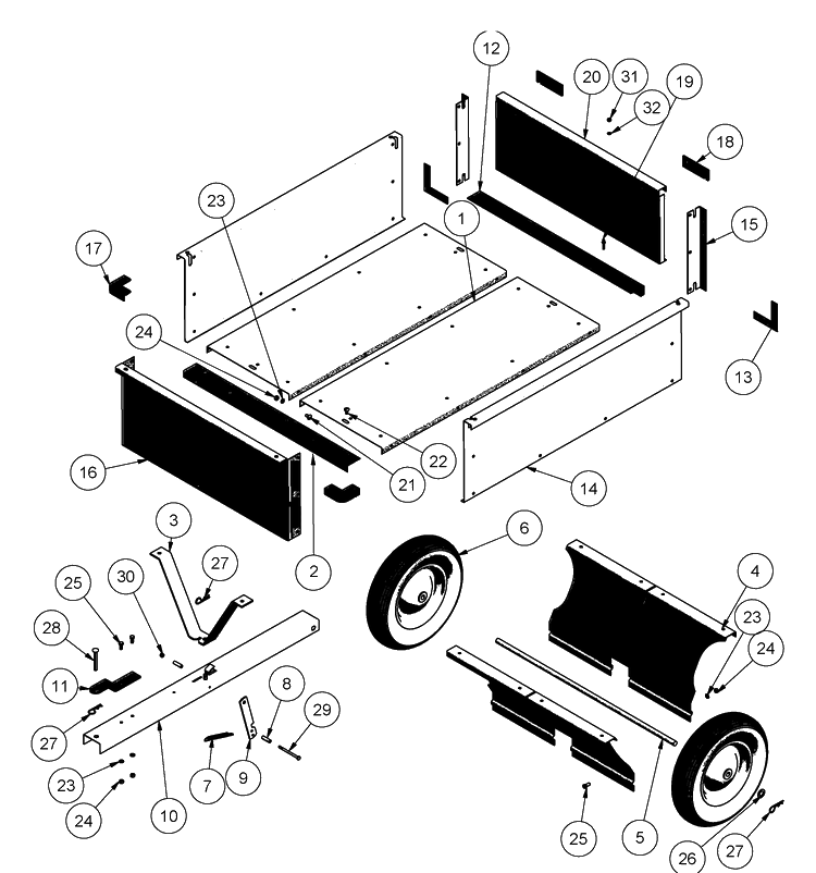 Dump Cart Assembly Diagram and Parts List for DC500 (25-0125)(2005-06) Husqvarna Lawn Tractor Accessories