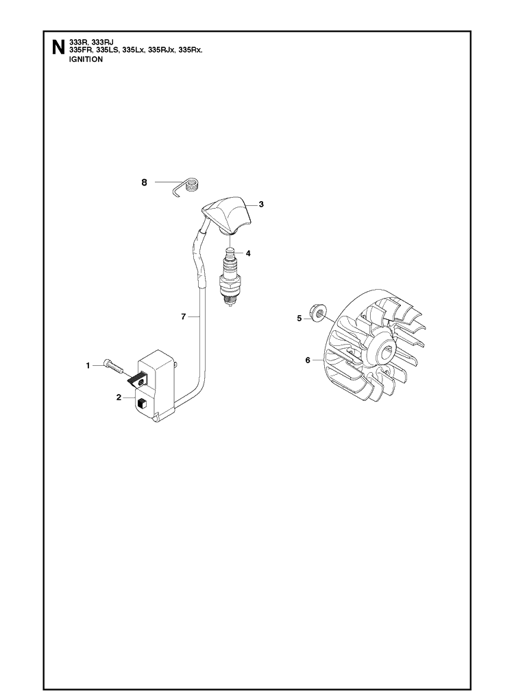 Ignition System 2 Diagram and Parts List for 335FR  Husqvarna Brush Cutter