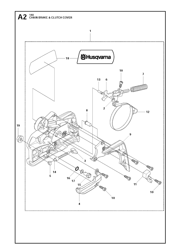Chain Brake And Clutch Cover Diagram and Parts List for 140  Husqvarna Chainsaw