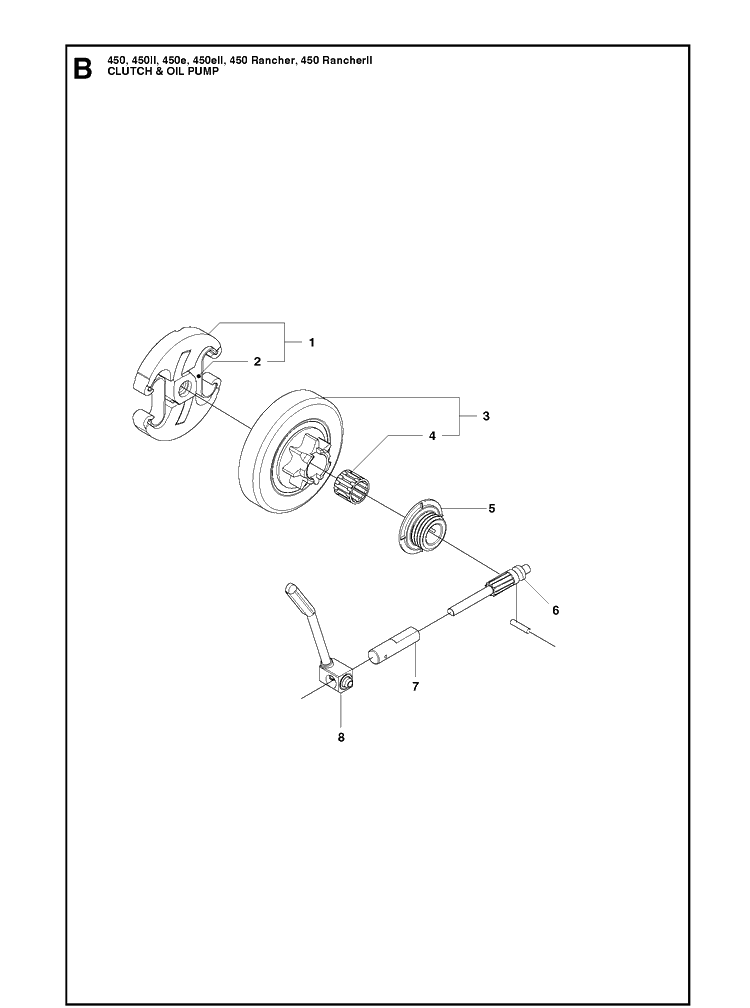 Clutch And Oil Pump Diagram and Parts List for 450 450II-450E-450EII-450 RANCHER-450 RANCHERII Husqvarna Chainsaw