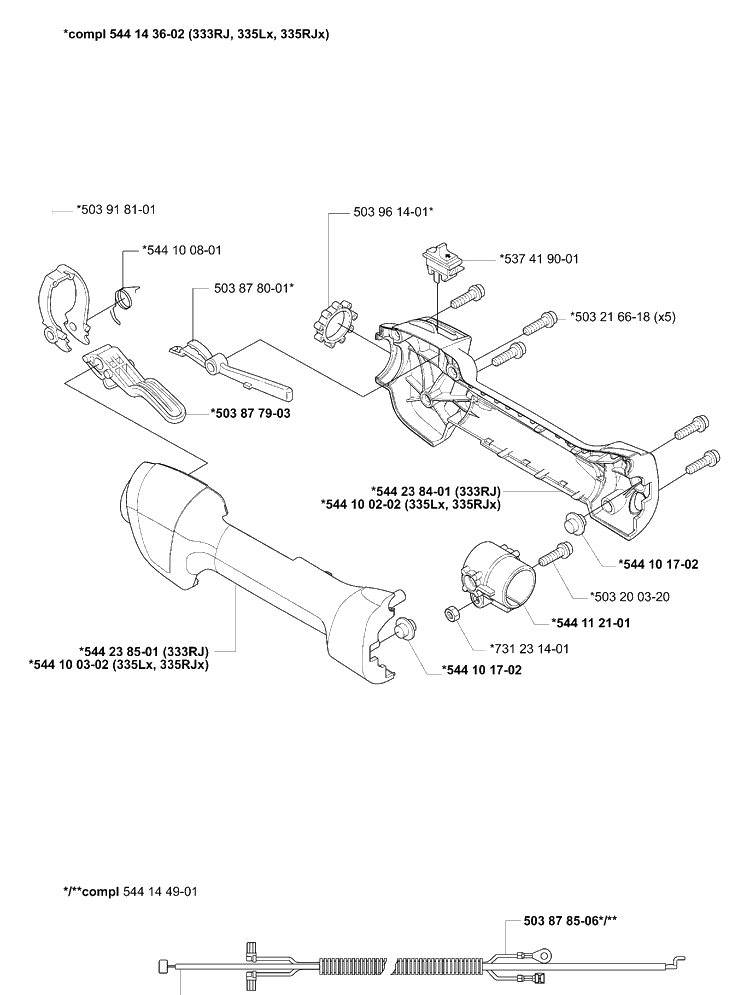 Throttle Diagram and Parts List for 335RJX 2006-05 Husqvarna Trimmer