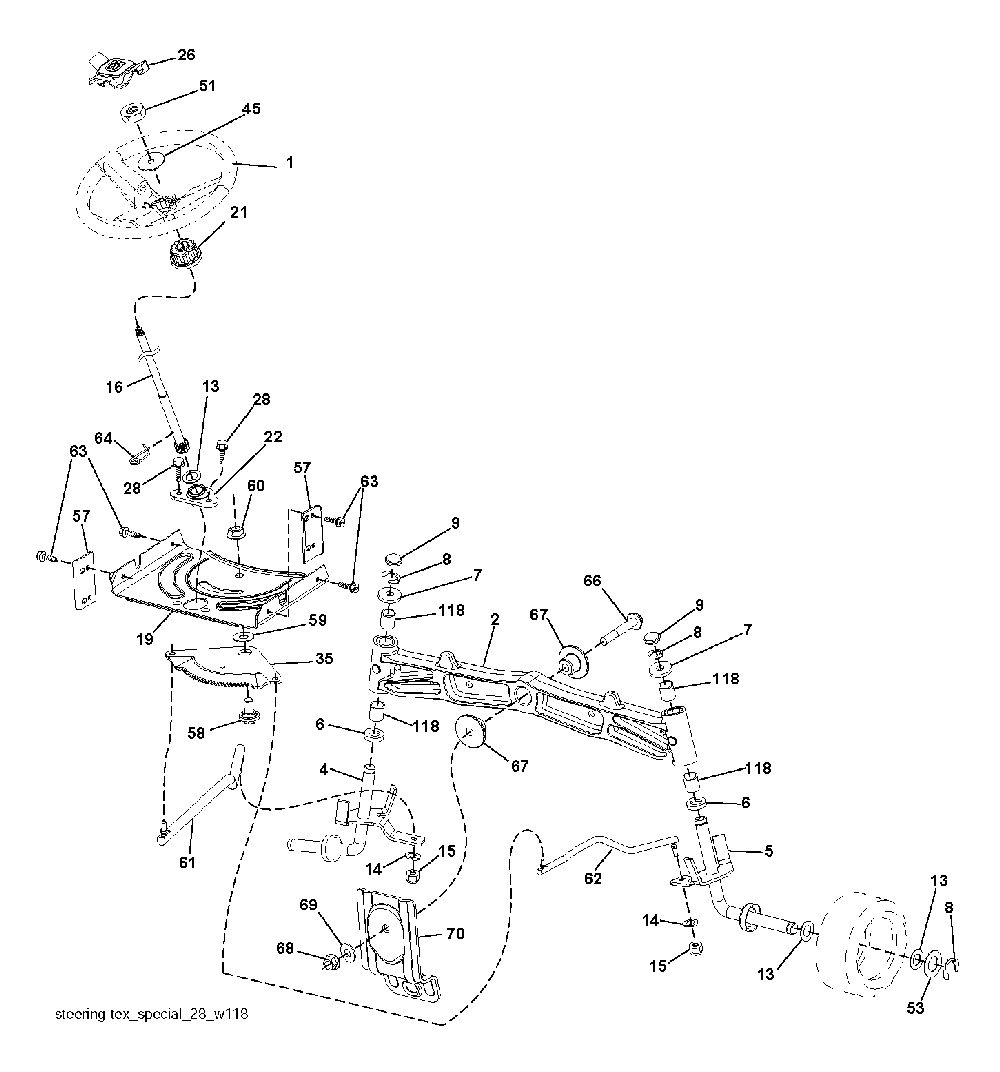 Steering Diagram and Parts List for YTH150TWIN (96041002203)(2009-01) Husqvarna Lawn Tractor