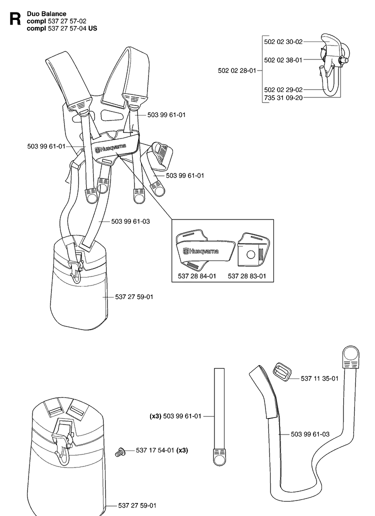 Harness Diagram and Parts List for 143R 20070100001-Current Husqvarna Brush Cutter