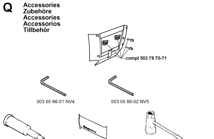 Accessories Diagram and Parts List for 371XP 19963500001-19974900000 Husqvarna Chainsaw