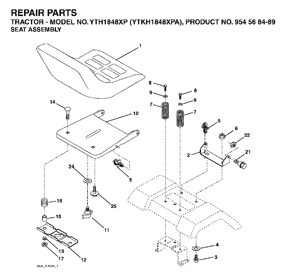 Seat Diagram and Parts List for YTKH1848XPA (954568489)(2004-03) Husqvarna Lawn Tractor