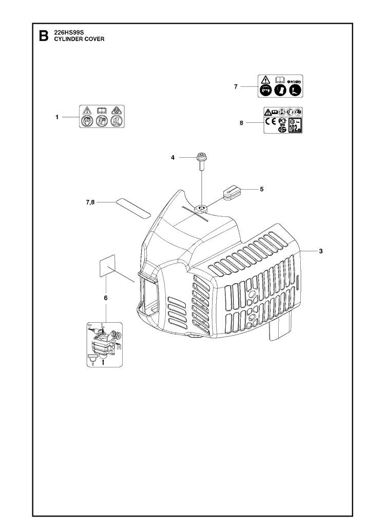 Cylinder Cover Diagram and Parts List for 226HS99S  Husqvarna Hedge Trimmer