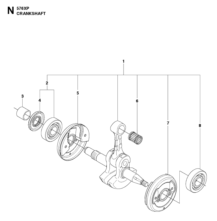 Crankshaft 2 Diagram and Parts List for 576XP  Husqvarna Chainsaw