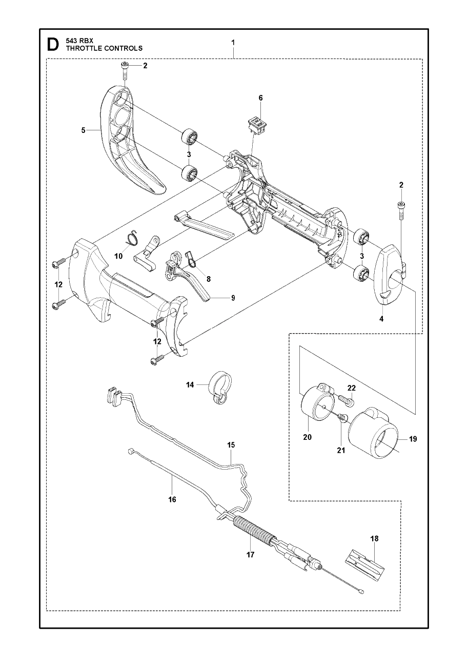 Throttle Controls Diagram and Parts List for 543RBX 20130500001 - 20154400000 Husqvarna Brush Cutter