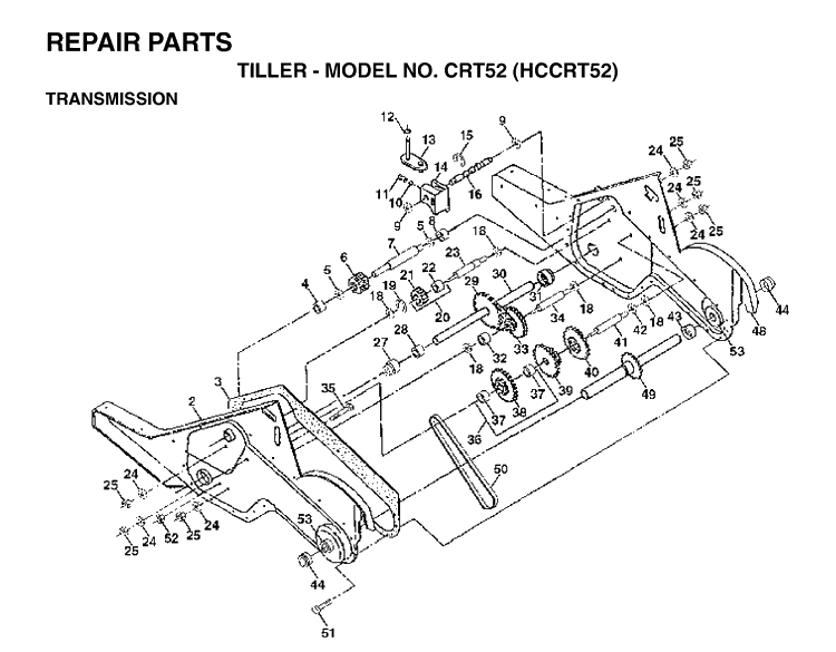 Transmission Diagram and Parts List for CRT52 (HCCRT52)(1997-01) Husqvarna Cultivator