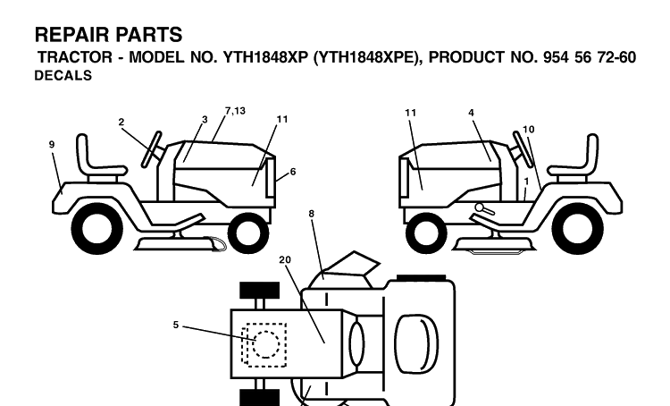 Decals Diagram and Parts List for YTH1848XP (954567260)(2002-02) Husqvarna Lawn Tractor