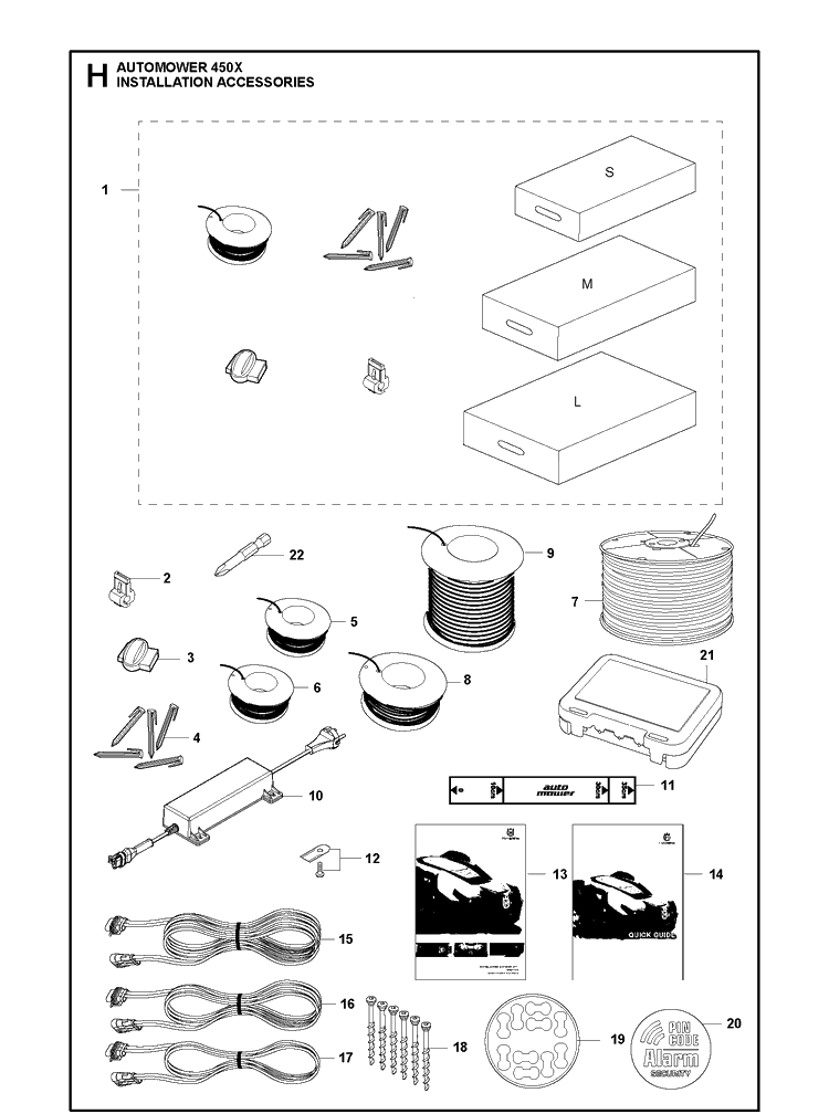 Installation Accessories Diagram and Parts List for 450X 2020 Husqvarna Lawn Mower