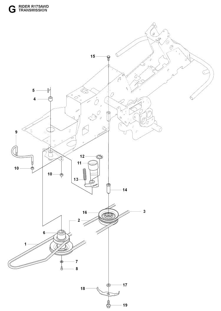Transmission 3 Diagram and Parts List for RIDER175AWD (965105001)(2009-04) Husqvarna Lawn Mower