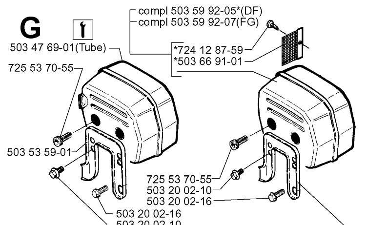 Muffler Diagram and Parts List for 61 20014000001-20110100000 Husqvarna Chainsaw