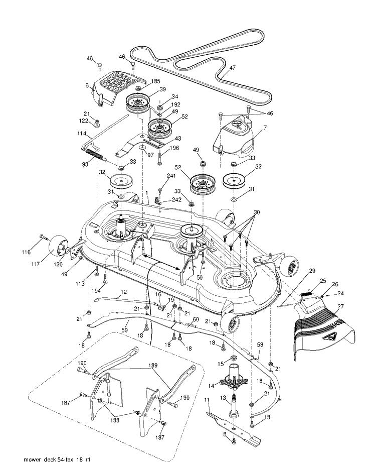 Mower Deck / Cutting Deck Diagram and Parts List for YTH26V54 (96043011100)(2010-11) Husqvarna Lawn Tractor