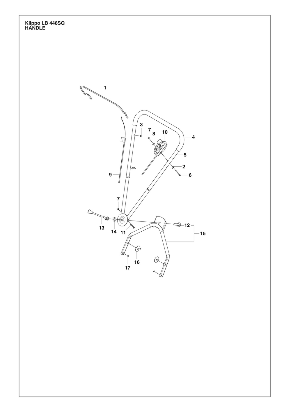 Handle Diagram and Parts List for KLIPPOLB448SQ  Husqvarna Lawn Mower