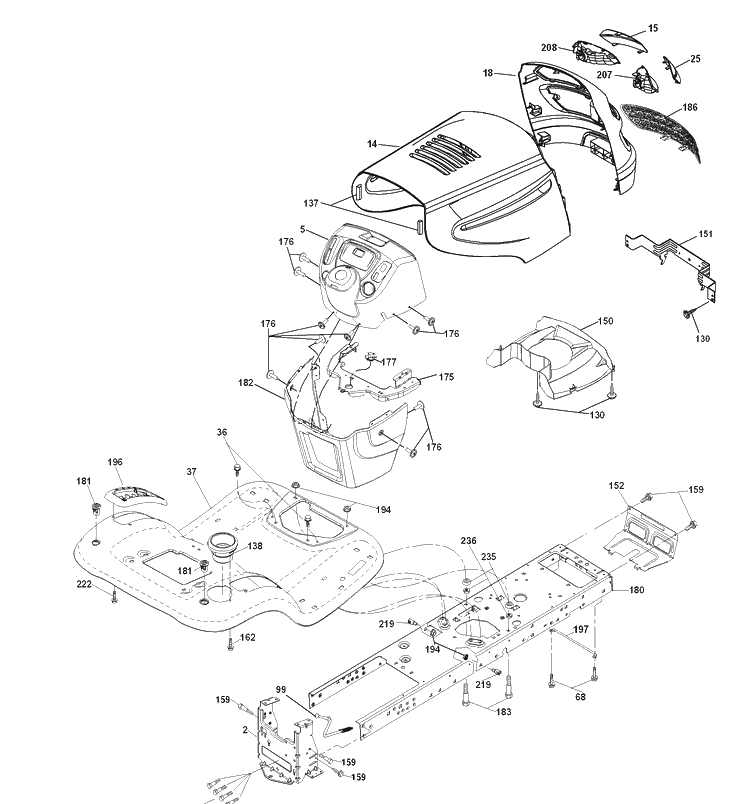Chassis Diagram and Parts List for PB195H42LT (96042003600)(2007-08) Husqvarna Lawn Mower