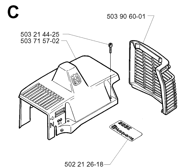 Cylinder Cover Diagram and Parts List for 225E 1997-02 Husqvarna Trimmer