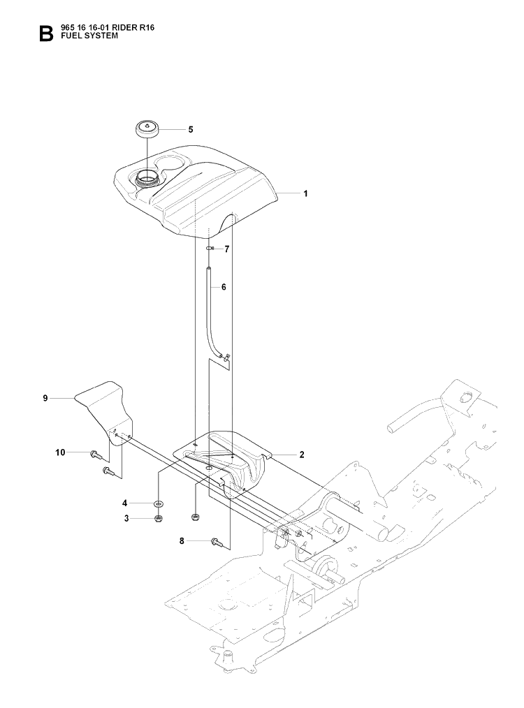 Fuel System Diagram and Parts List for RIDER16 (965161601)(2007-06) Husqvarna Lawn Mower