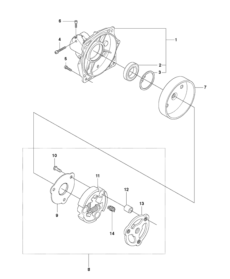 Clutch Diagram and Parts List for 345RX 20103600001-20144899999 Husqvarna Brush Cutter
