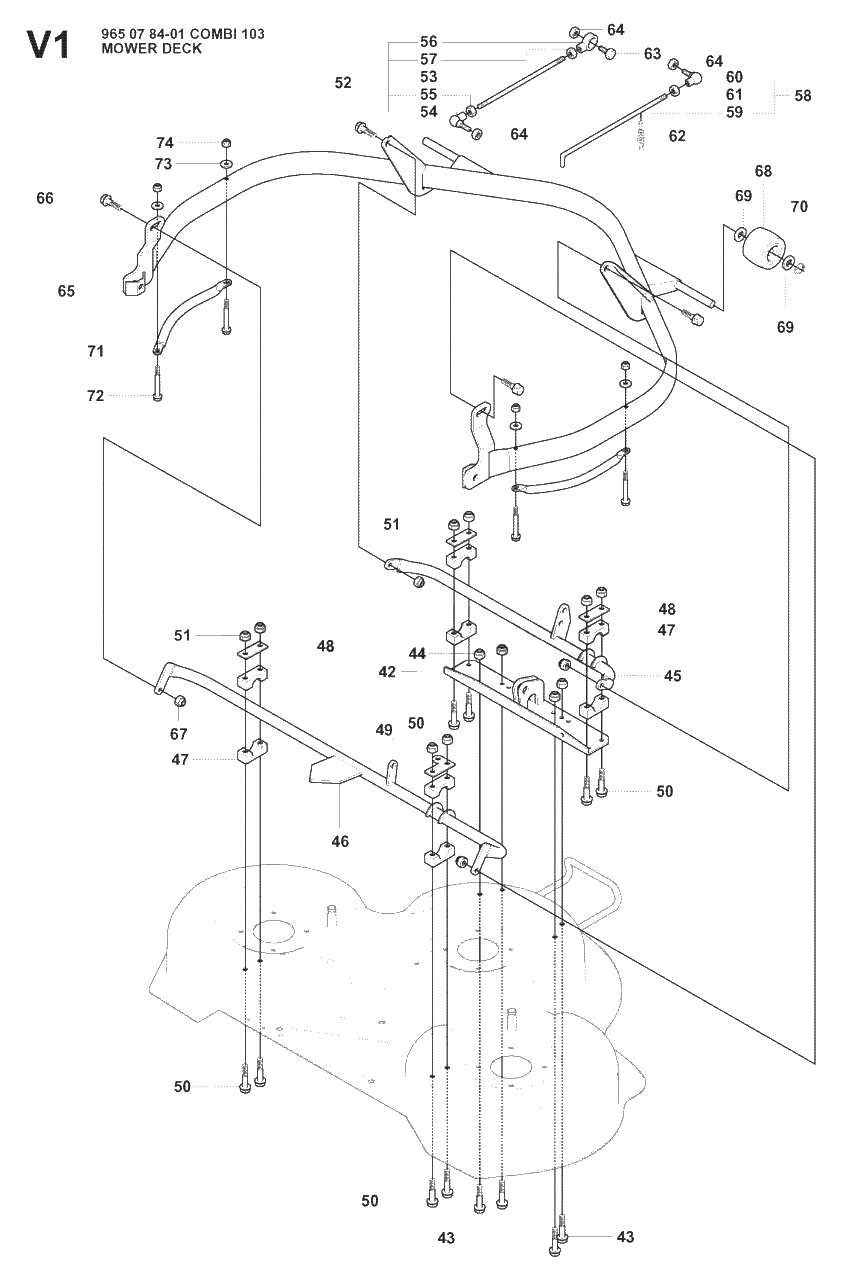 Mower Deck / Cutting Deck 2 Diagram and Parts List for R175 (966828501)(2008-05) Husqvarna Lawn Tractor